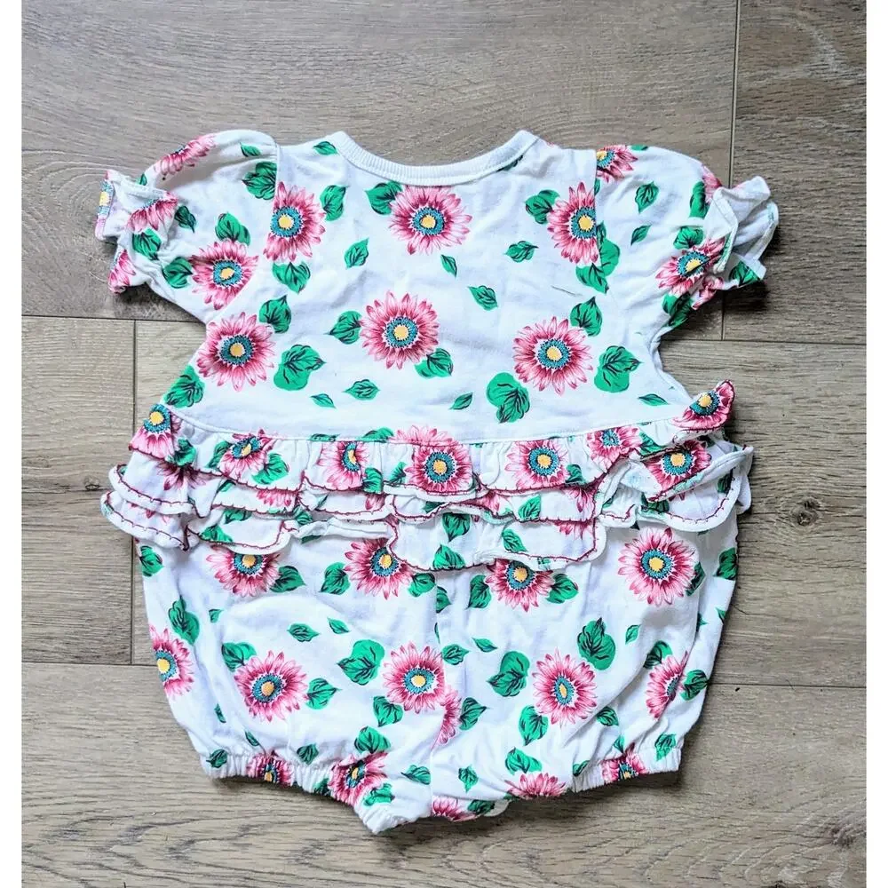 Kidlooks Girl's One Piece 6-9 Months Pink Daisy Floral Ruffled Short Sleeve